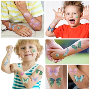 Waterproof cartoon butterfly temporary tattoo stickers for kids featuring glittery wing designs