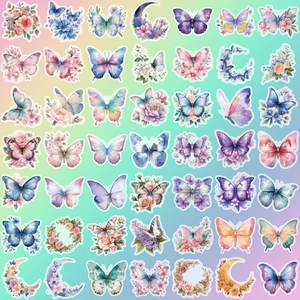 Pack de 50 autocollants papillons colorés en PET étanches pour scrapbooking et déco