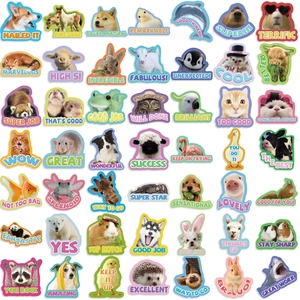 50pcs waterproof cartoon animal teacher reward stickers for laptop and DIY decor