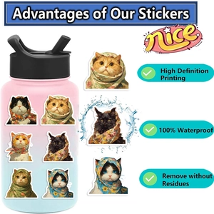 50 pegatinas de gato con bandana de dibujos animados para portátil guitarra impermeable