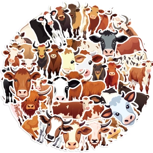 Set of 50 waterproof cartoon cow stickers for laptops, guitars and luggage decoration