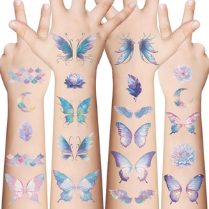 Waterproof butterfly tattoo stickers with dreamlike blue and purple glitter gradients