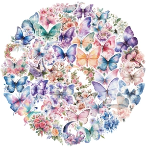 50 autocollants papillons et fleurs en PET imperméables pour décorations DIY d'art