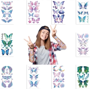 Set of 10 colorful waterproof butterfly and fairy wing temporary tattoo stickers for skin