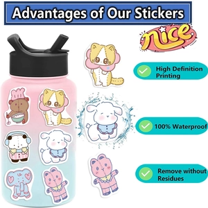 Waterproof cartoon animal stickers for DIY decorating laptops and water bottles