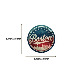 Detailed size chart showing a 2.11 inch diameter for Boston vintage waterproof stickers