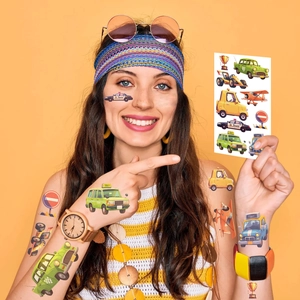 Tatouages temporaires imperméables pour enfants avec voitures et avions de dessin animé