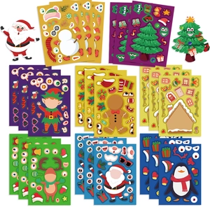 Make A Face Christmas Stickers DIY Puzzle Sticker For Kids Santa Snowman Reindeer Waterproof PVC Decor Party Stickers