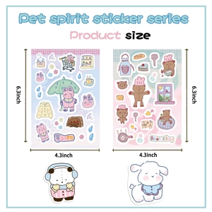 Detail of waterproof cartoon pet spirit stickers for DIY scrapbooking and laptops