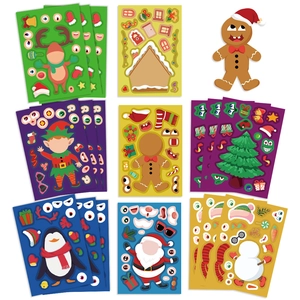 DIY Christmas stickers set featuring Santa, snowman and penguin for kids party favors