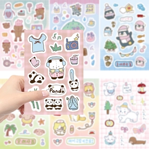 DIY cartoon panda sticker set for journals and phone cases in soft macaron colors