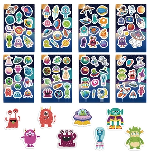 Set of 8 waterproof cartoon astronaut and monster stickers for DIY laptop and phone decor