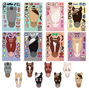 DIY cartoon horse stickers set with 8 diverse sheets for creative facial expression craft