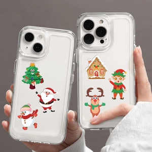 Detailed Christmas cartoon snowman and Santa theme patterns on clear iPhone cases