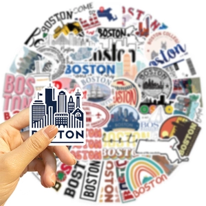 50pcs waterproof Boston graffiti stickers for laptop guitar and luggage decoration
