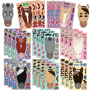 DIY Cartoon Horse Face Stickers Set Waterproof PVC Animal Expression Decals For Scrapbooking Journaling Phone Case Kids Party Favor