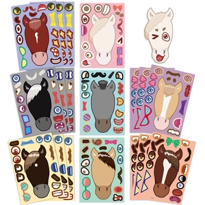 Detailed DIY cartoon horse sticker set with various facial expressions and colorful accessories