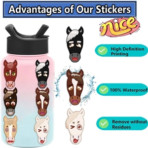 Waterproof cartoon horse stickers for DIY decoration on colorful water bottle