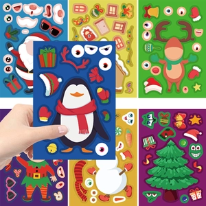 DIY Christmas Make a Face sticker set with Santa Penguin Reindeer and Snowman patterns
