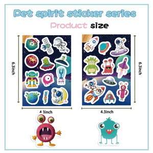 Size chart showing 6.3x4.3 inch waterproof space astronaut stickers for DIY decor