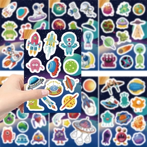Waterproof cartoon astronaut and space alien sticker set for DIY scrapbooking decor