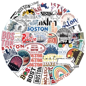 50pcs Boston city themed waterproof graffiti stickers for laptops and guitars decor