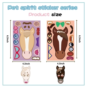 Detail of DIY horse sticker sheets with facial expressions for laptop decoration