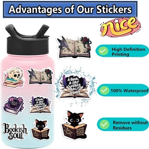 100pcs waterproof witch and bookish stickers for laptops, guitars and luggage sets