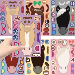 Close-up of DIY cartoon horse face stickers for decorating notebooks and phone cases