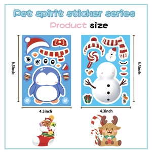 Detailed size view of two 6.3x4.3 inch Christmas pet spirit and snowman sticker sheets