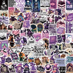 Witch Bookish Stickers Waterproof Vinyl Decals For Laptop Guitar Luggage DIY Decorative Stickers For Book Lovers Purple Black Witchy Theme