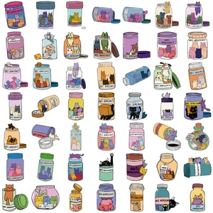 50 autocollants de chat imperméables dans des flacons colorés pour décorer laptop et bagages