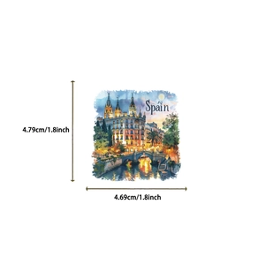 Waterbestendige aquarel Spanje sticker met afmetingen van 1,8 bij 1,8 inch