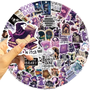 100-piece purple witchy bookworm vinyl stickers for laptop and guitar decoration
