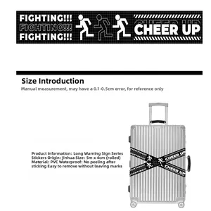 Macro view of 5m waterproof PVC warning tape applied on a silver luggage suitcase