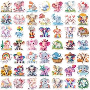 Set of 50 waterproof cartoon elephant stickers for DIY decor on laptops and luggage