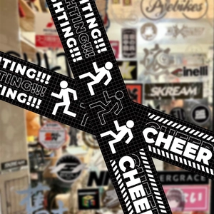 Reflective black and white warning tape stickers with Fighting and Cheer street style motifs