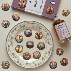 50pcs waterproof transparent cartoon animal stickers in stained glass art style for DIY decor