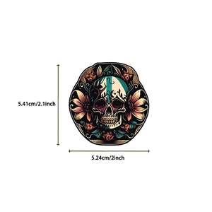 Detailed size measurement of the Day of the Dead skull sticker with floral art