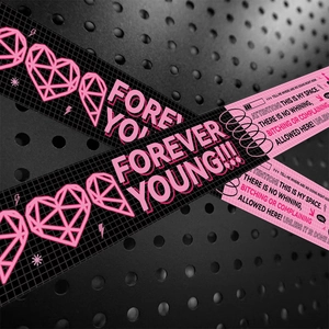 Detail of waterproof Y2K stickers with pink heart patterns and Forever Young text