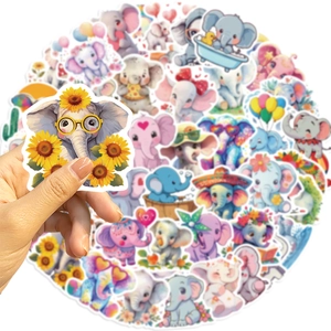 Set of 50 cute cartoon elephant waterproof stickers for DIY laptops and luggage decor