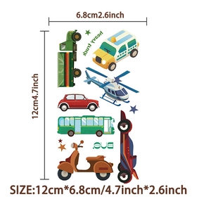 Tatouages éphémères pour enfants avec camions et bus de dessins animés, format 12x6,8cm