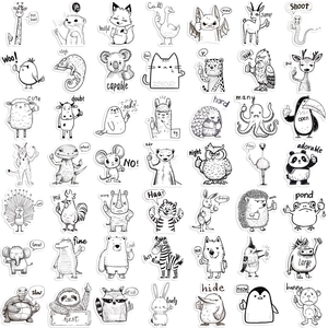 Lot de 50 stickers d'animaux cartoon noir et blanc pour décoration DIY d'ordinateurs