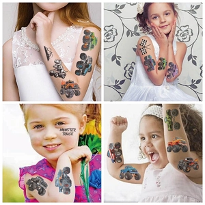 Tatouages éphémères de monster truck et dinosaure pour enfants, étanches pour fêtes