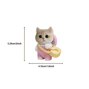 Detail view of 2-inch cartoon cat figurine in pink outfit with precise size measurements