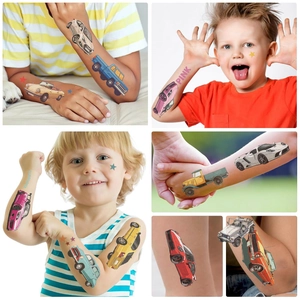 Tatouages temporaires imperméables pour enfants avec motifs de voitures et bus colorés