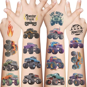 Tatouages temporaires étanches pour enfants motif monster truck coloré pour fêtes et cadeaux