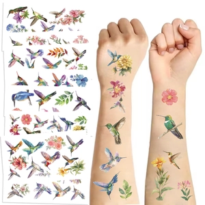 Adesivi per Tatuaggi Temporanei Aquarello Colibrì Fiore Adesivi d'Arte Corporea Impermeabili per Bambini Donna Festa Decorazione