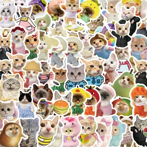 Waterproof Cartoon Cat Meme Aesthetic Stickers For Laptop Guitar Suitcase Decorative PVC Decals For Kids Teens Funny Feline Gifts