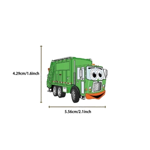 Cartoon garbage truck stickers for laptops and luggage with size dimensions 5.56x4.29cm
